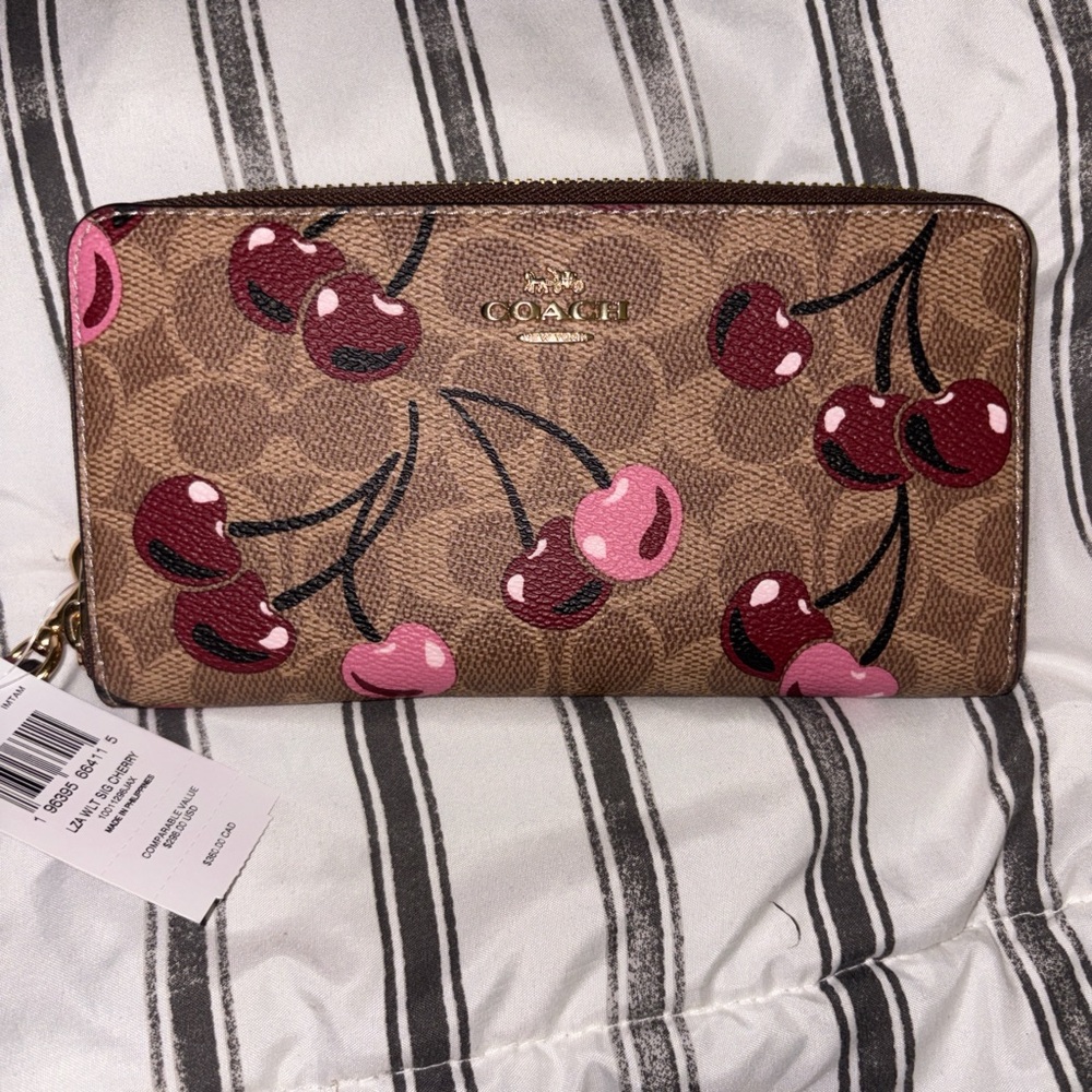 Coach Tan Cherry Pattern Women's Wallet